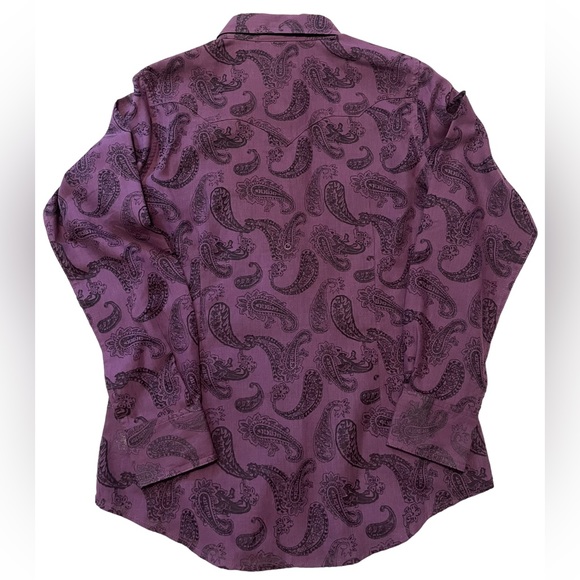 Ariat Paisley Print Floral Purple Pearl Snap Button Front Medium Blouse Top - Picture 6 of 7